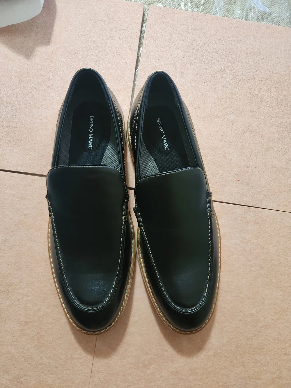 Bruno Marc  Shoes Men's Black Leather Slip-On Loafer with Contrast Sole
